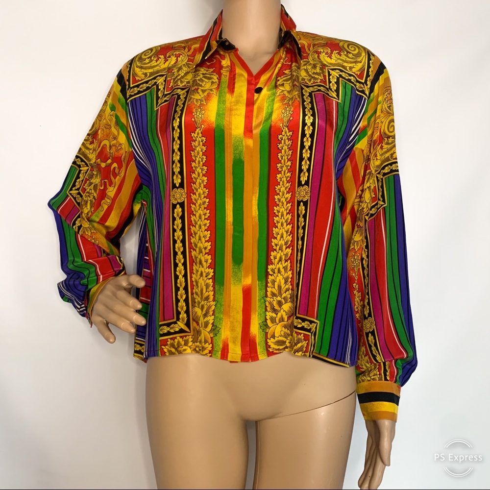 Bloomingdales vintage rainbow silk blouse